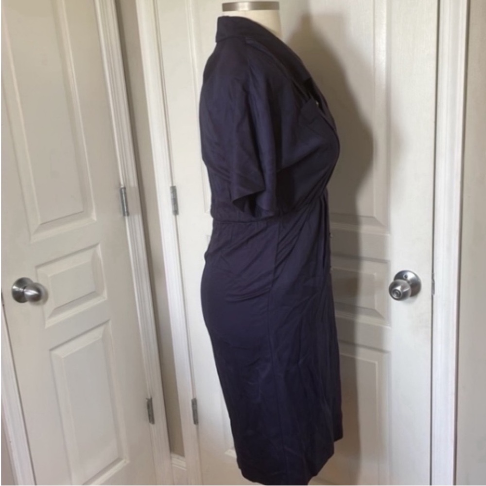 Vintage StudioI Shirt Dress Navy Blue Collar Utility Button Down 80s USA Pockets - Picture 7 of 17